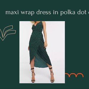 ASOS Polka Dot Wrap Maxi Dresa Evergreen Sz 00
